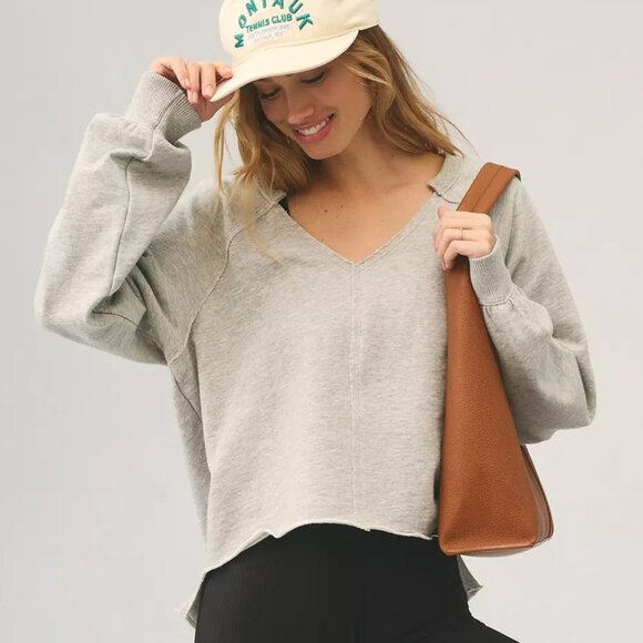 Anthropologie Pilcro Reworked Lightweight Popover Sweatshirt Light Gray Medium - Picture 2 of 8